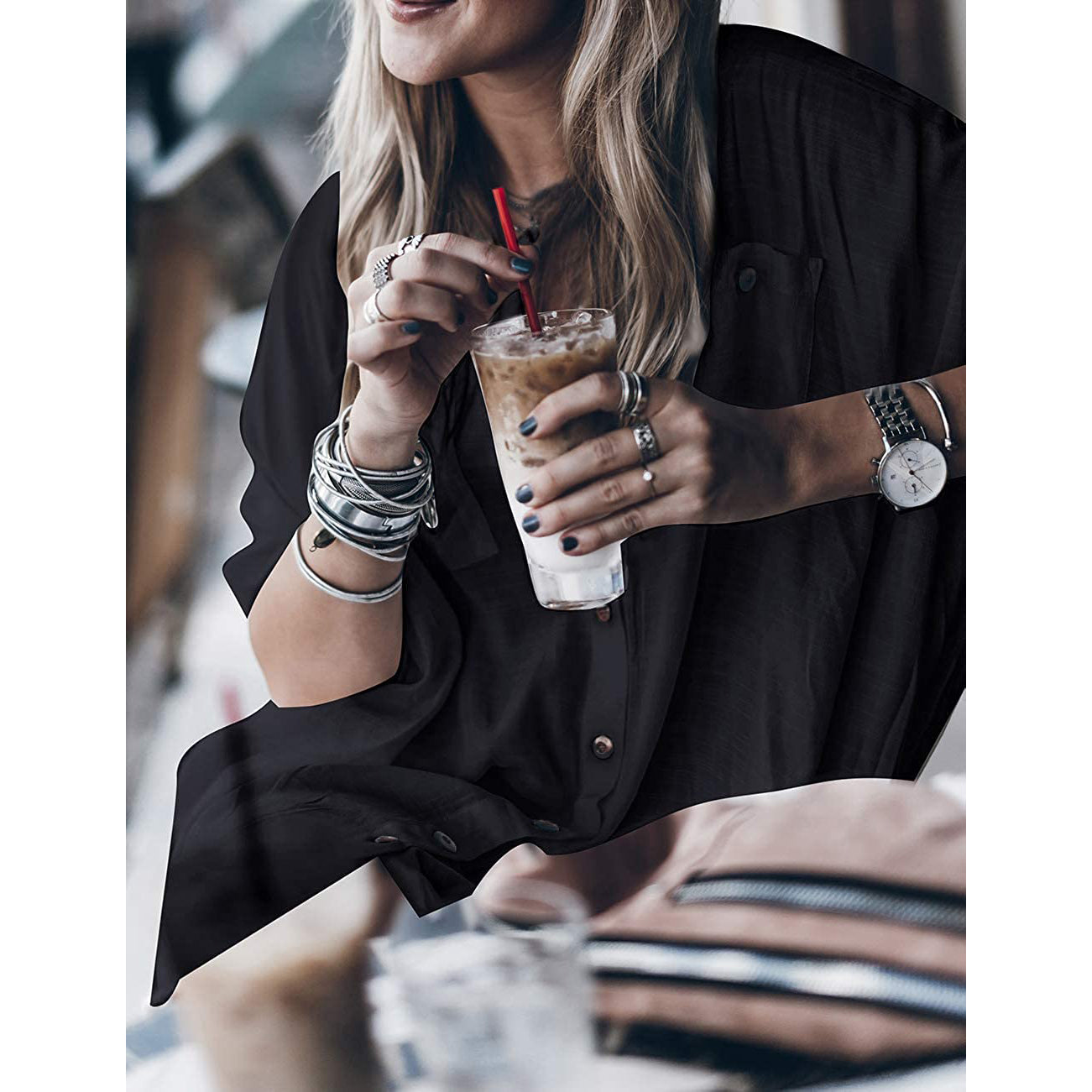 Women Loose Long Sleeve Swimsuit Cover Ups Button Down Beach Shirt