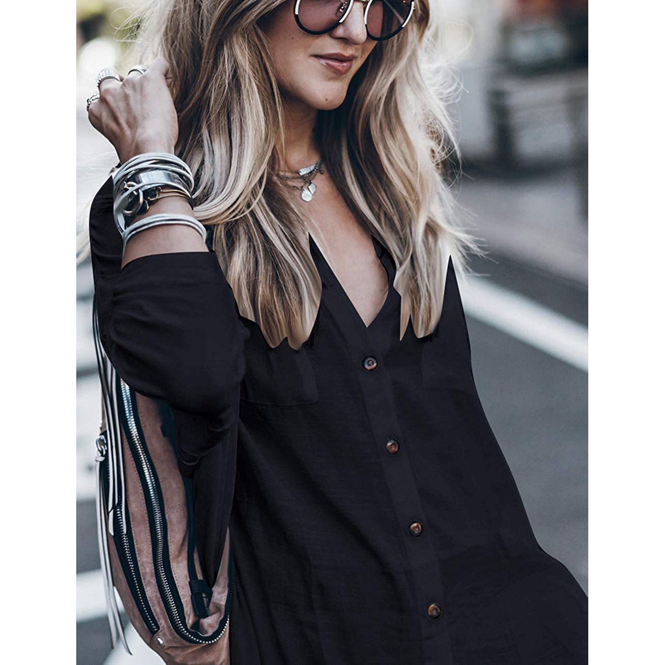 Women Loose Long Sleeve Swimsuit Cover Ups Button Down Beach Shirt