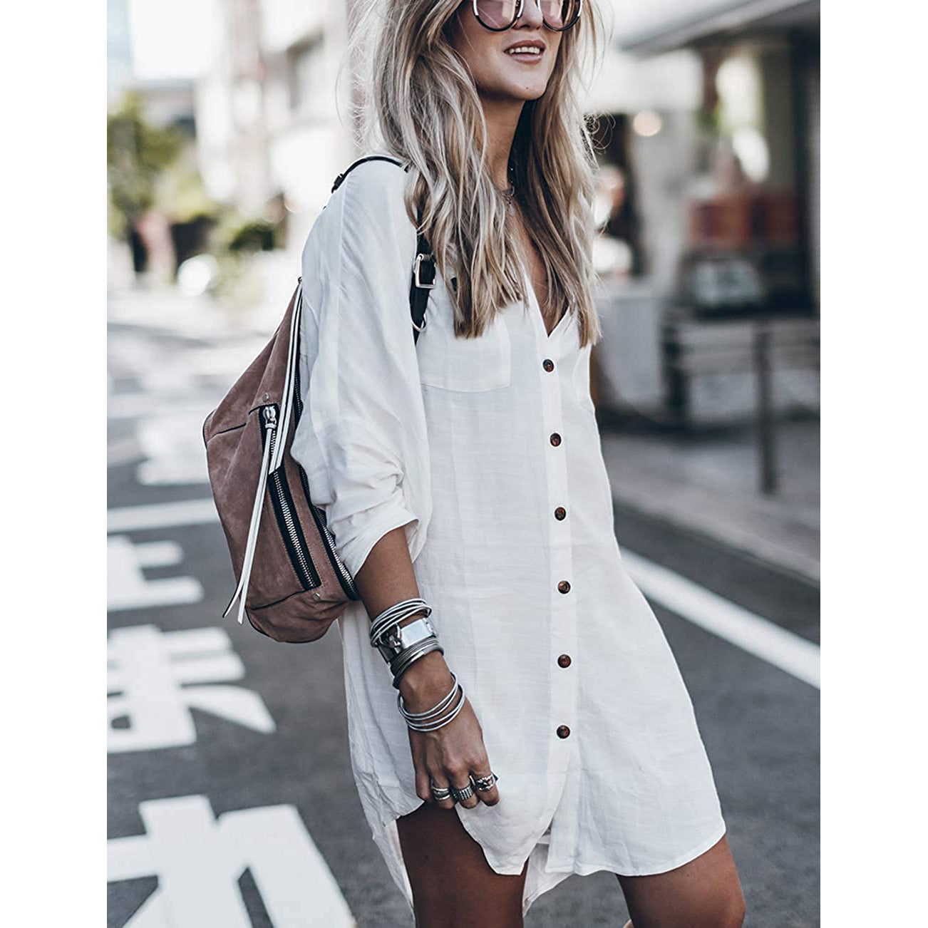 Women Loose Long Sleeve Swimsuit Cover Ups Button Down Beach Shirt