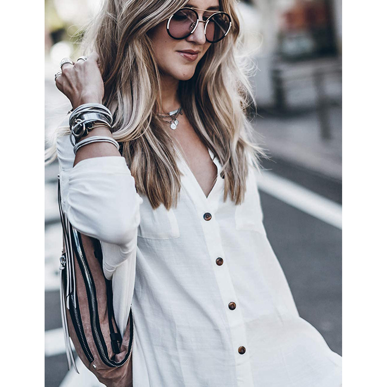 Women Loose Long Sleeve Swimsuit Cover Ups Button Down Beach Shirt