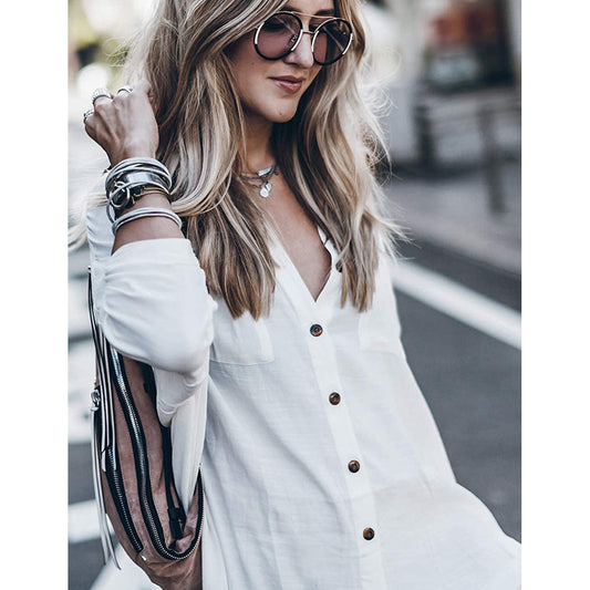 Women Loose Long Sleeve Swimsuit Cover Ups Button Down Beach Shirt