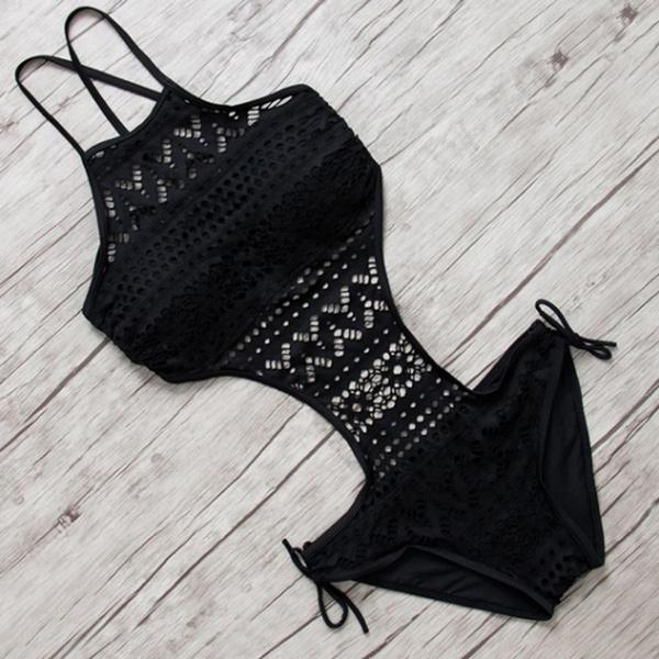 Women's One-Piece Bikini Solid Crochet Swimsuit