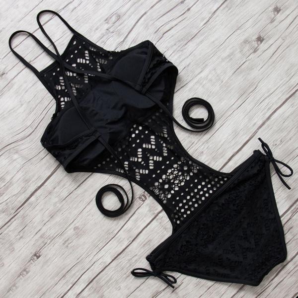 Women's One-Piece Bikini Solid Crochet Swimsuit
