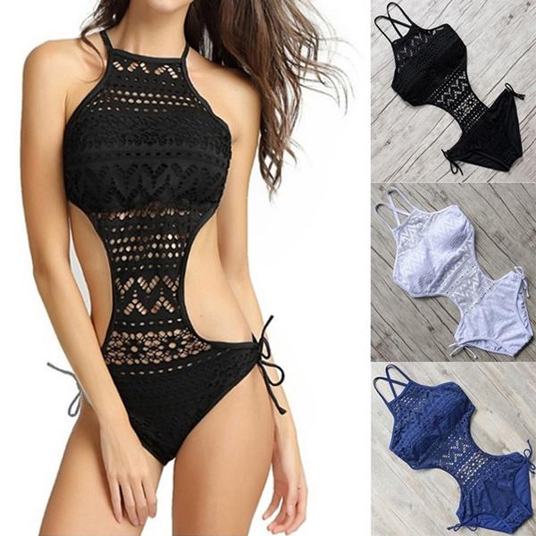 Women's One-Piece Bikini Solid Crochet Swimsuit